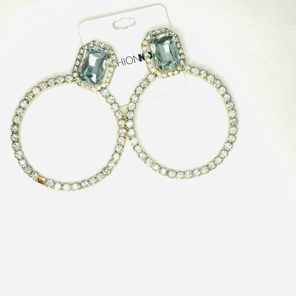 Fashion Nova Silver Crystal Statement Earrings 7$